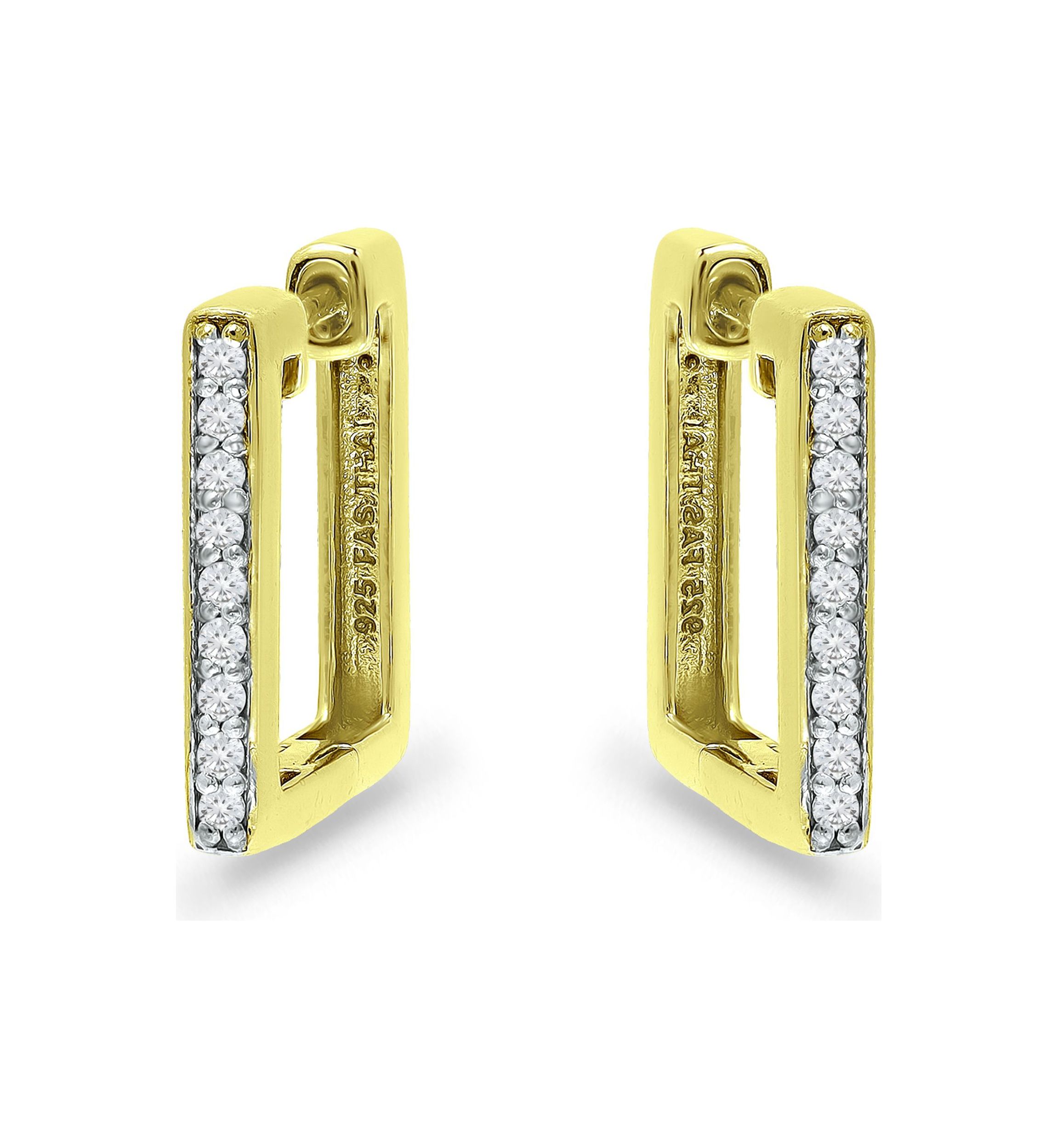 1/6 ct. t.w. Diamond 12mm Square Huggie Hoop Earrings, 18K Gold over Silver