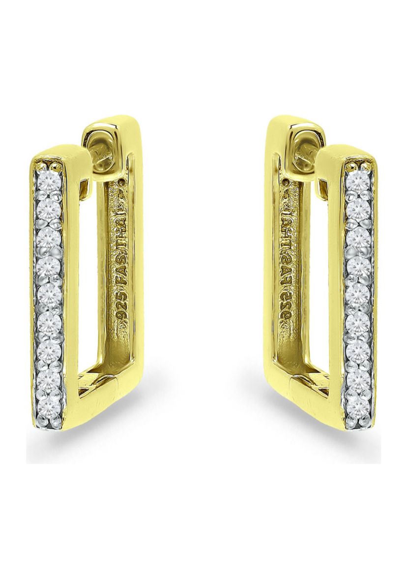 1/6 ct. t.w. Diamond 12mm Square Huggie Hoop Earrings, 18K Gold over Silver