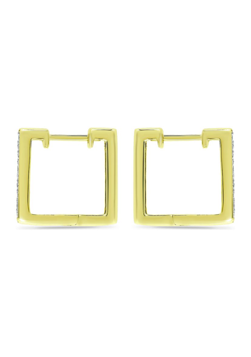 1/6 ct. t.w. Diamond 12mm Square Huggie Hoop Earrings, 18K Gold over Silver