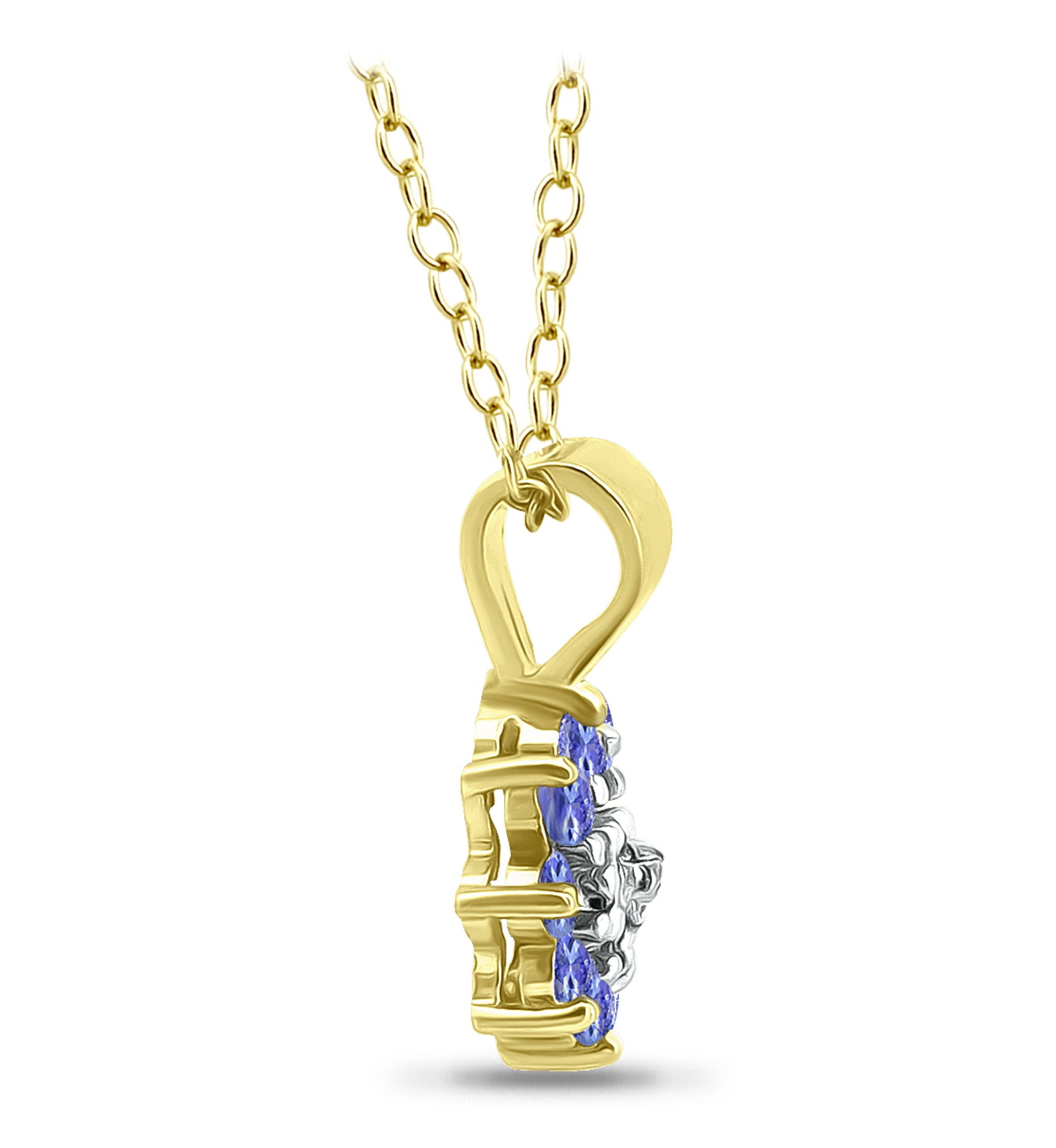 1/4 Cttw 2mm Round Tanzanite & Diamond Accent Floral Pendant, 18Kt Gold over Sterling Silver, DS