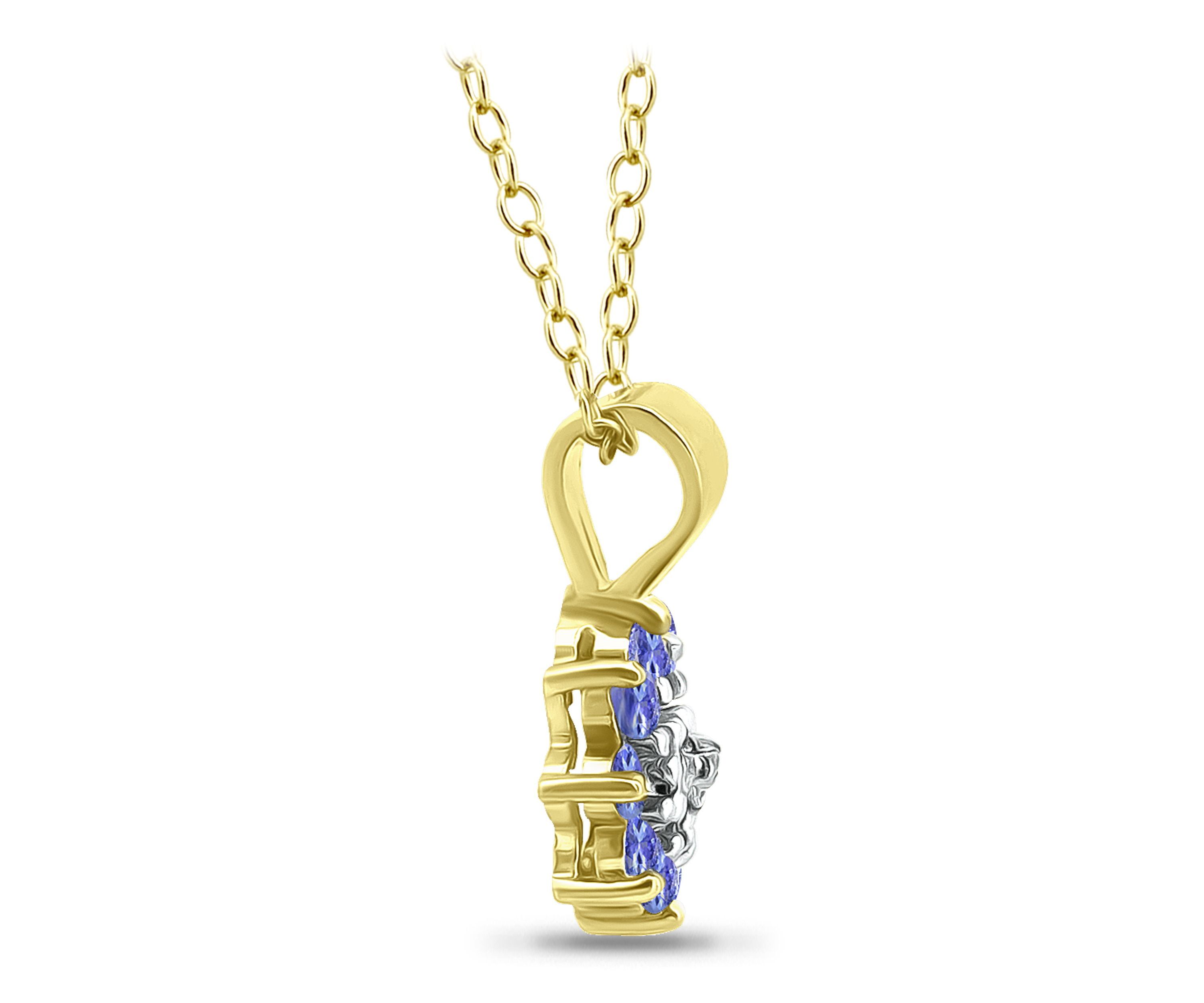 1/4 Cttw 2mm Round Tanzanite & Diamond Accent Floral Pendant, 18Kt Gold over Sterling Silver, DS