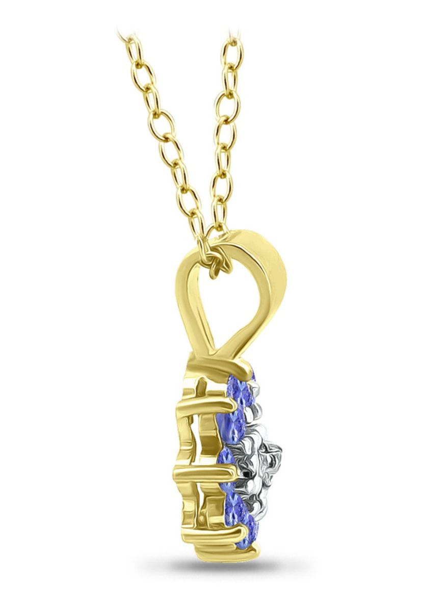 1/4 Cttw 2mm Round Tanzanite & Diamond Accent Floral Pendant, 18Kt Gold over Sterling Silver, DS
