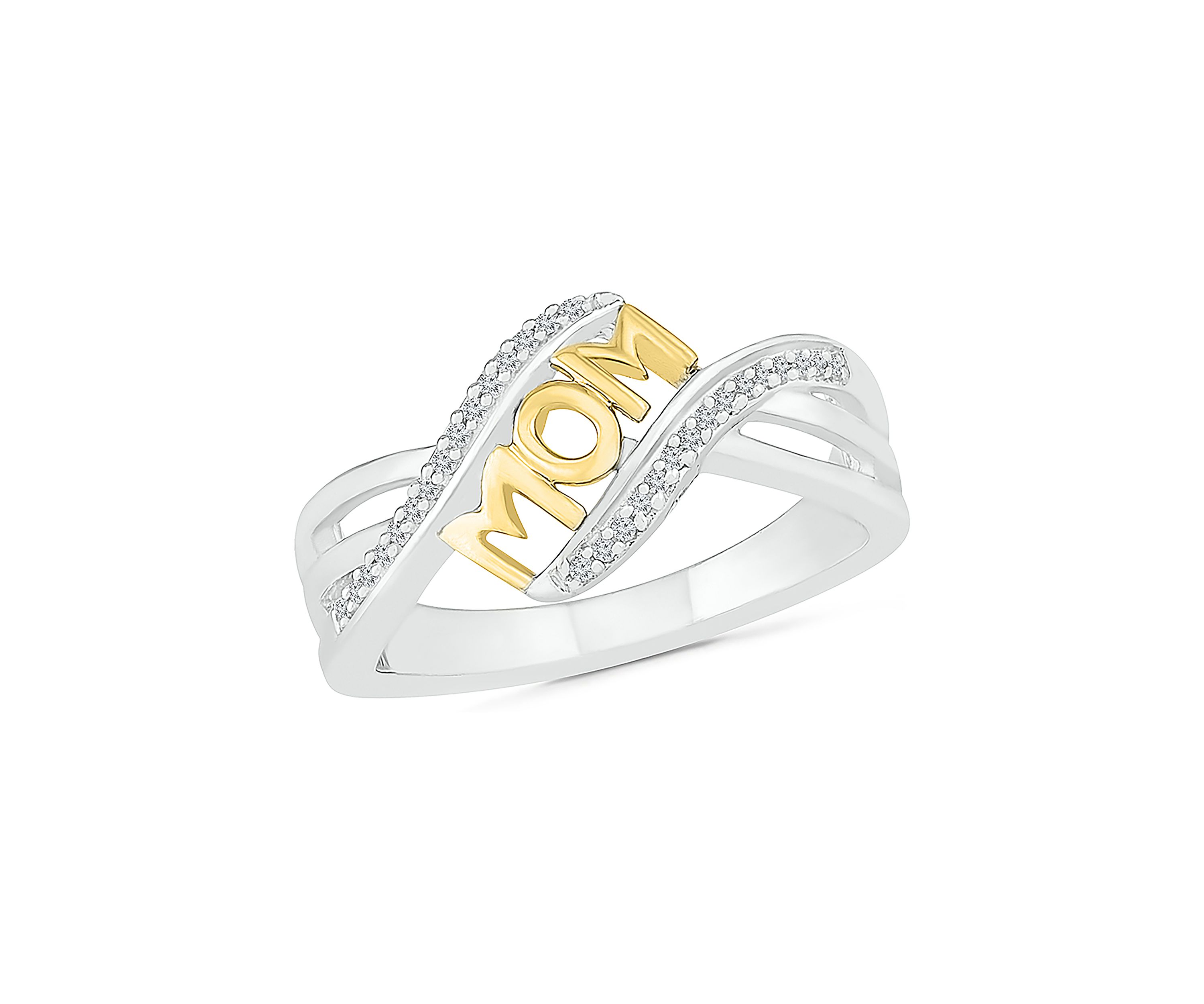 1/8 ct. t.w. Diamond 10K Yellow Gold and Sterling Silver Mom Ring