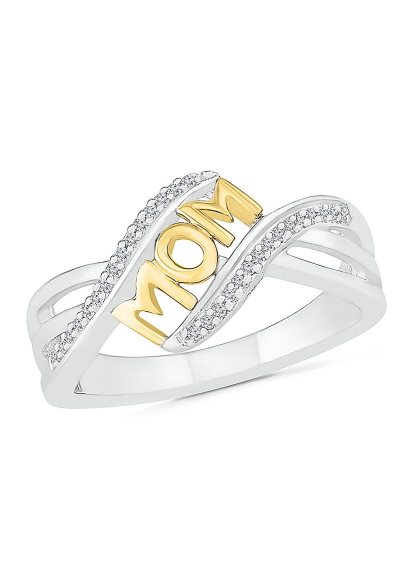 1/8 ct. t.w. Diamond 10K Yellow Gold and Sterling Silver Mom Ring