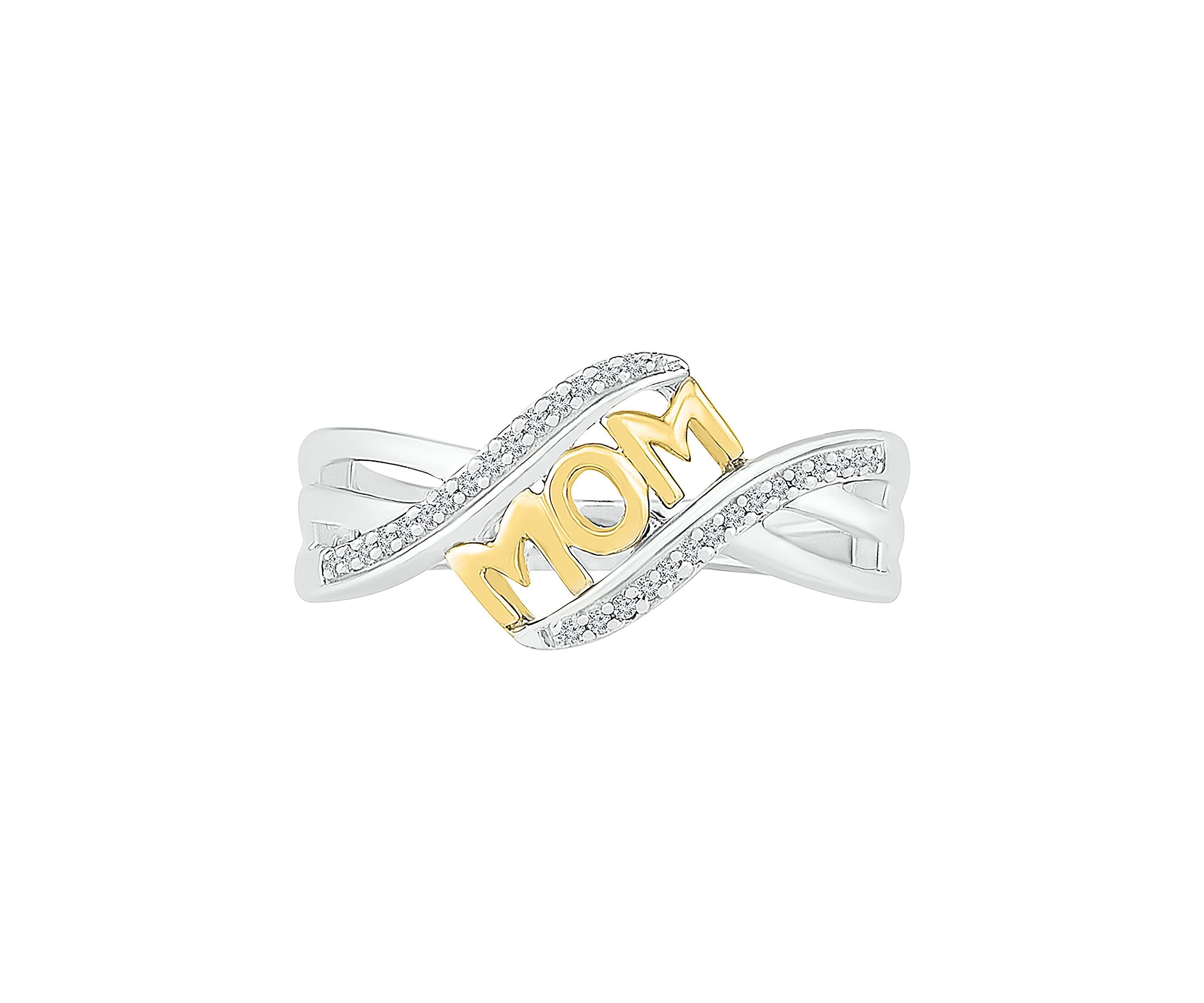 1/8 ct. t.w. Diamond 10K Yellow Gold and Sterling Silver Mom Ring