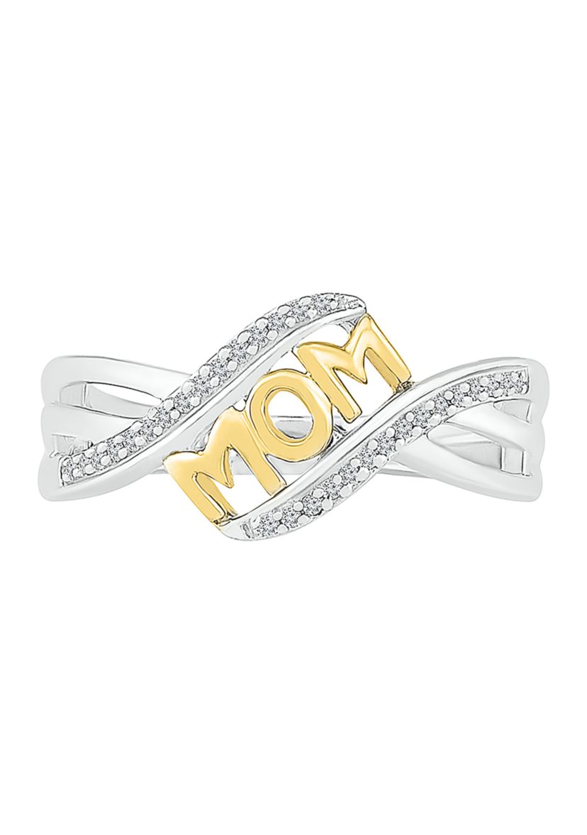 1/8 ct. t.w. Diamond 10K Yellow Gold and Sterling Silver Mom Ring