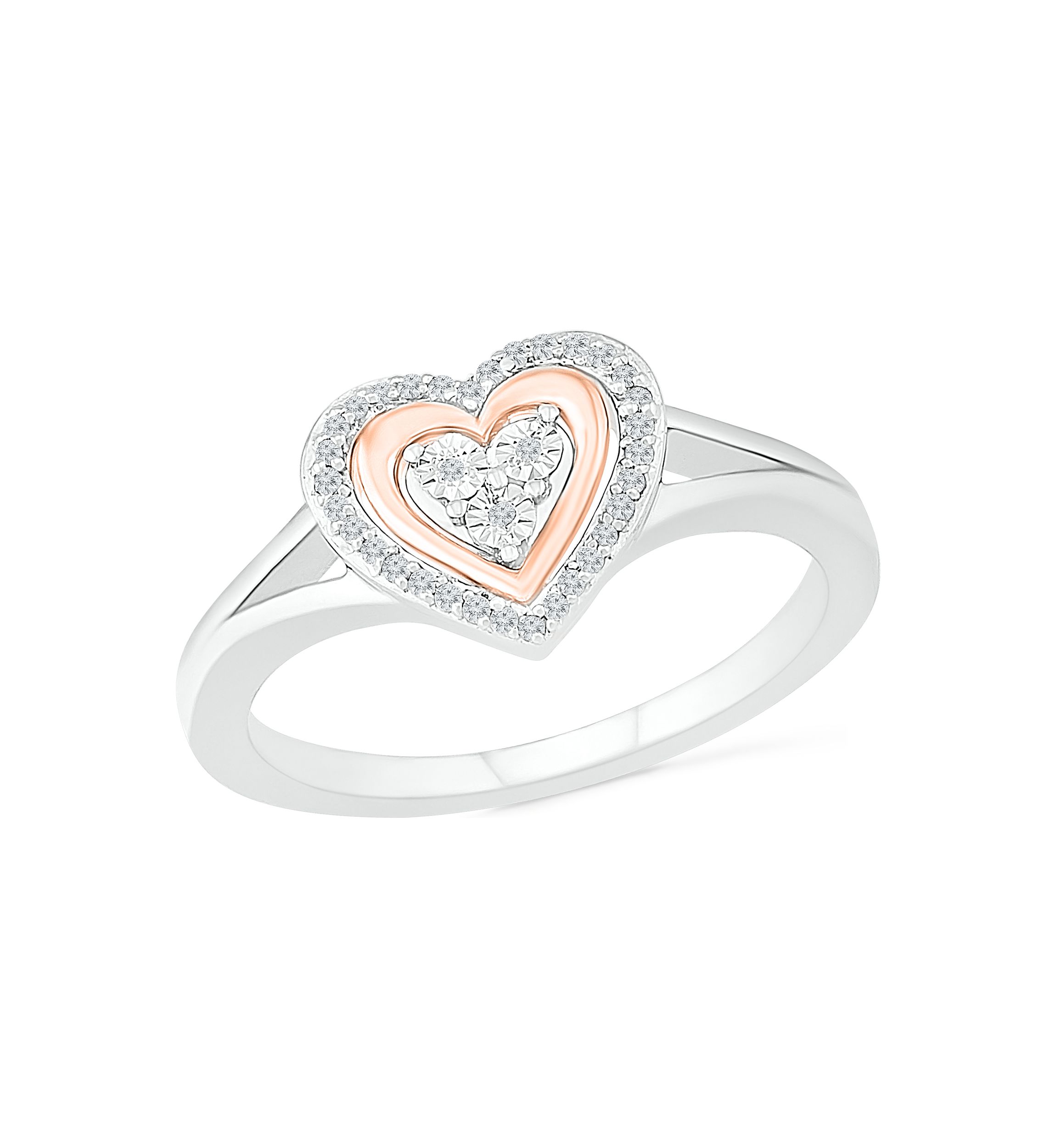 1/10 ct. t.w. Diamond 10K Rose Gold and Sterling Silver Heart Ring