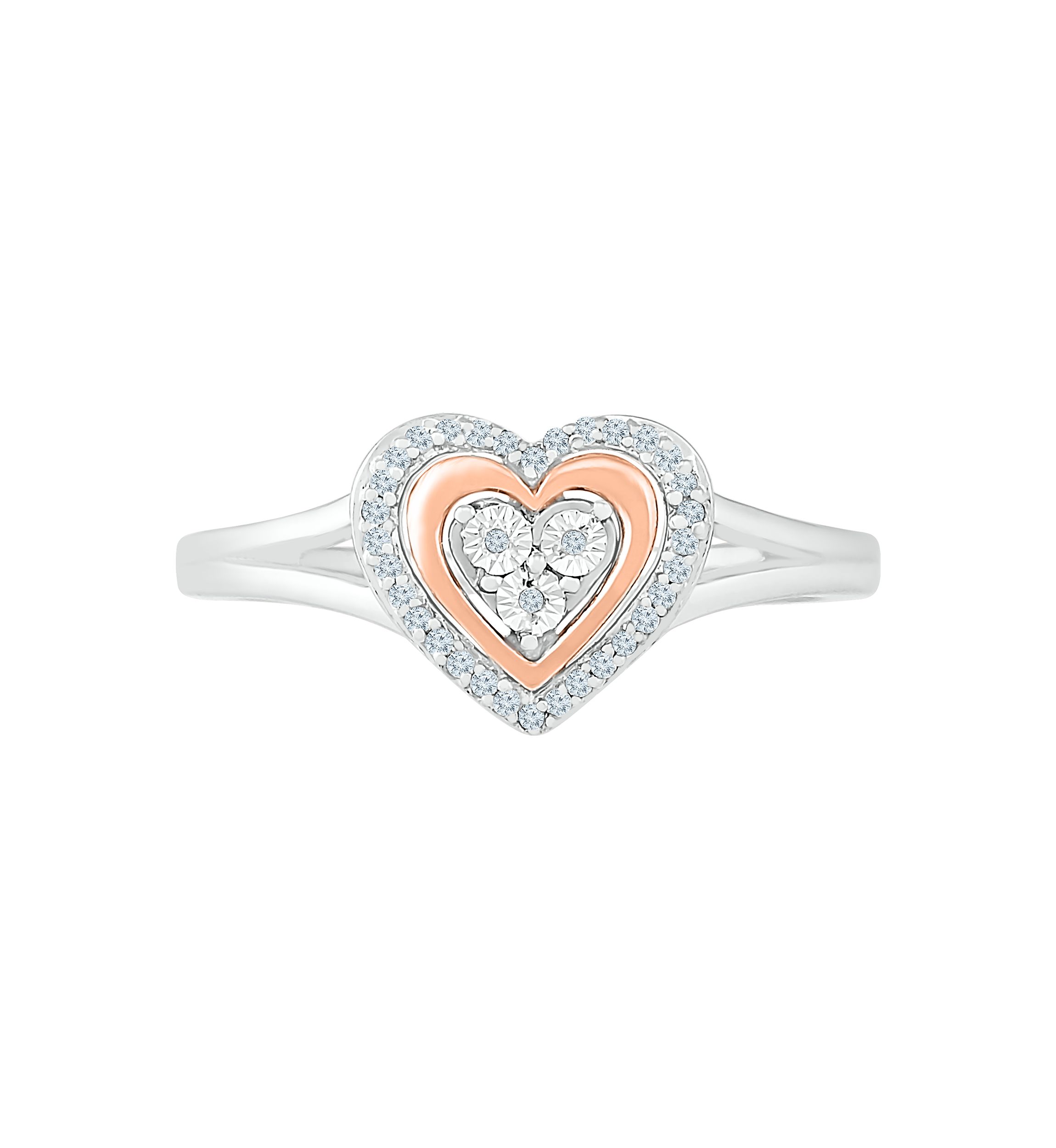 1/10 ct. t.w. Diamond 10K Rose Gold and Sterling Silver Heart Ring