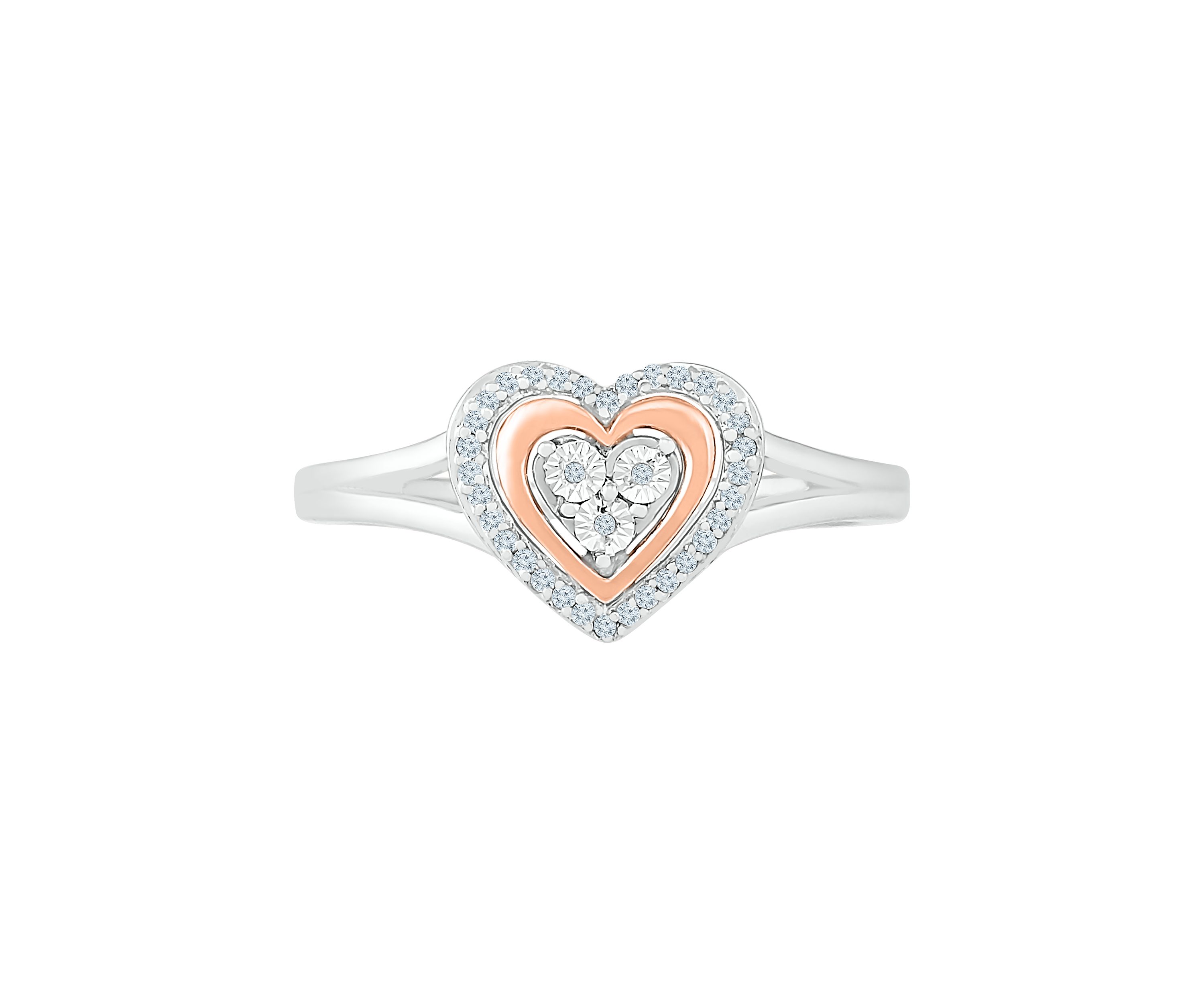 1/10 ct. t.w. Diamond 10K Rose Gold and Sterling Silver Heart Ring
