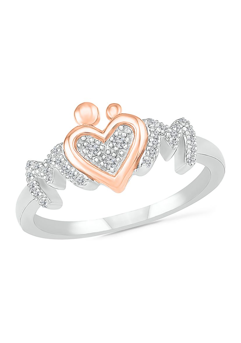 1/10 ct. t.w. Diamond Mom Ring in Sterling Silver & 10K Rose Gold