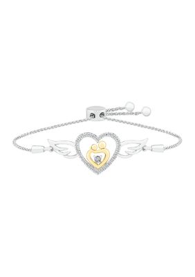 Belk & Co 1/10 Ct. T.w. Diamond Mom Heart Bolo Bracelet In Sterling Silver & 10K Yellow Gold