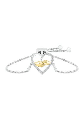 Belk & Co 1/6 Ct. T.w. Diamond Mom Heart Bolo Bracelet In Sterling Silver & 10K Yellow Gold -  0191425043977