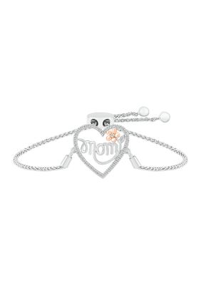 Belk & Co 1/8 Ct. T.w. Diamond Mom Heart Bolo Bracelet In Sterling Silver & 10K Rose Gold -  0191425043984