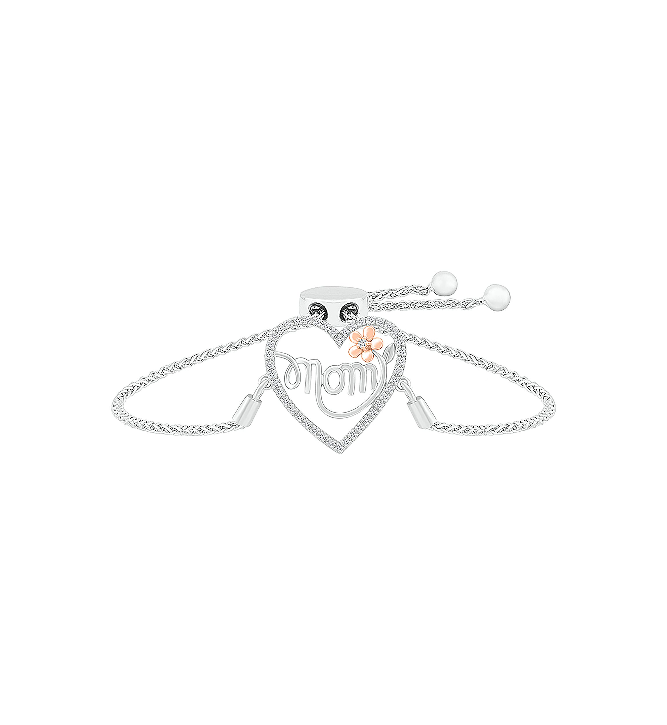 1/8 ct. t.w. Diamond Mom Heart Bolo Bracelet in Sterling Silver & 10K Rose Gold