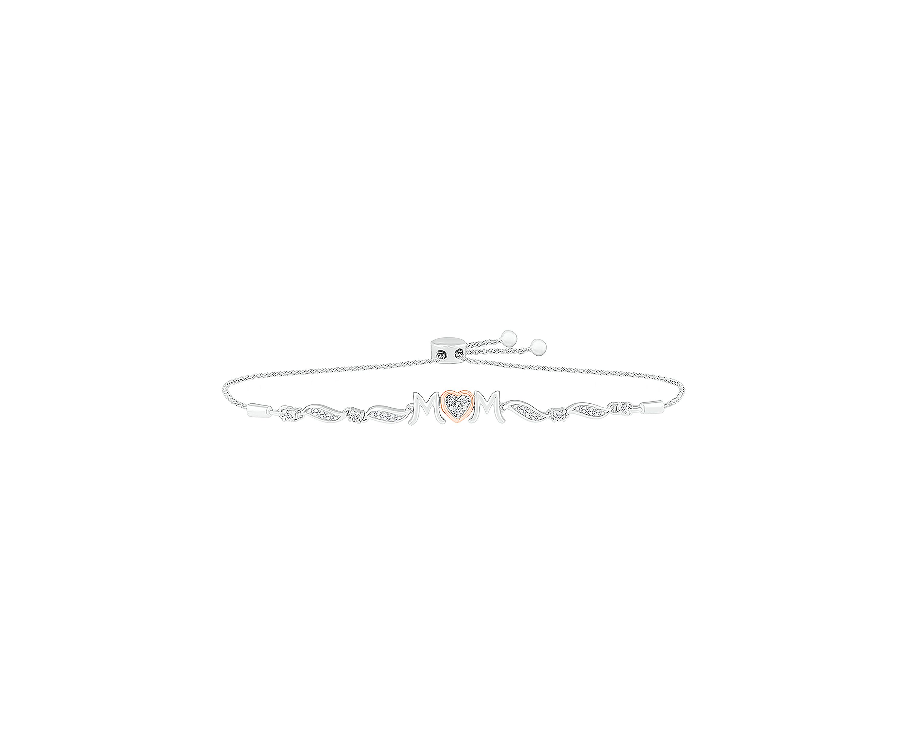 1/8 ct. t.w. Diamond Mom Bolo Bracelet  in Sterling Silver & 10K Rose Gold