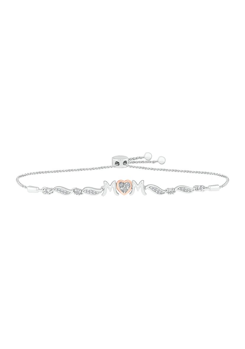 1/8 ct. t.w. Diamond Mom Bolo Bracelet  in Sterling Silver & 10K Rose Gold