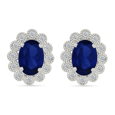 Belk  Co Lab Created Created Blue Sapphire and Created White Sapphire Oval Shape Stud Earring