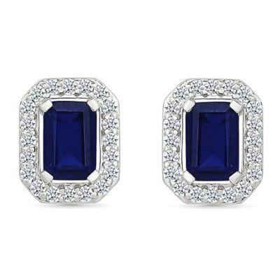 Belk  Co Lab Created Created Blue Sapphire and Created White Sapphire Fashion Stud Earring