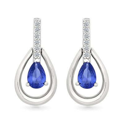 Belk  Co Lab Created Created Blue Sapphire and Created White Sapphire Tear Drop Earring