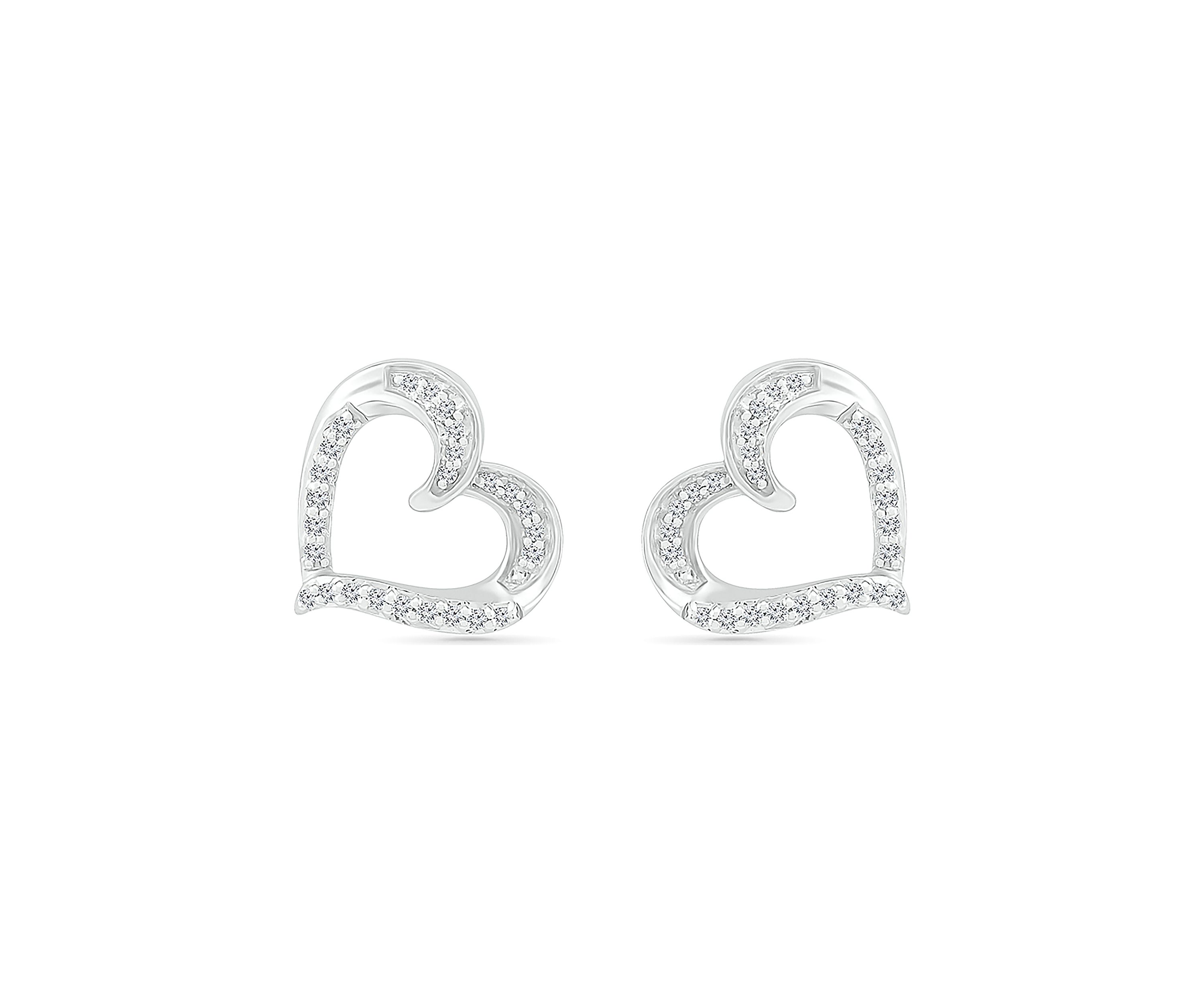 1/8 ct. t.w. Sterling Silver Heart Earrings
