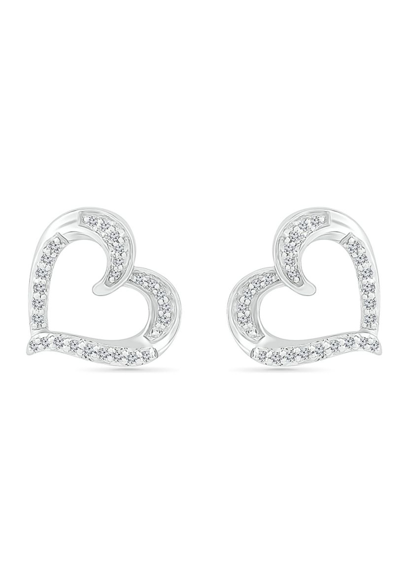 1/8 ct. t.w. Sterling Silver Heart Earrings