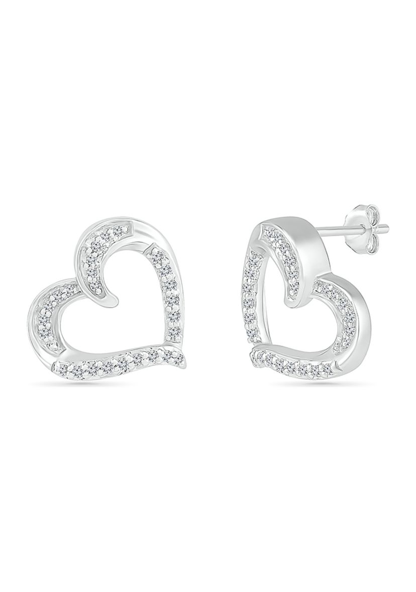 1/8 ct. t.w. Sterling Silver Heart Earrings