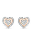 Diamond Accent 10k Rose Gold and Sterling Silver Heart Earrings