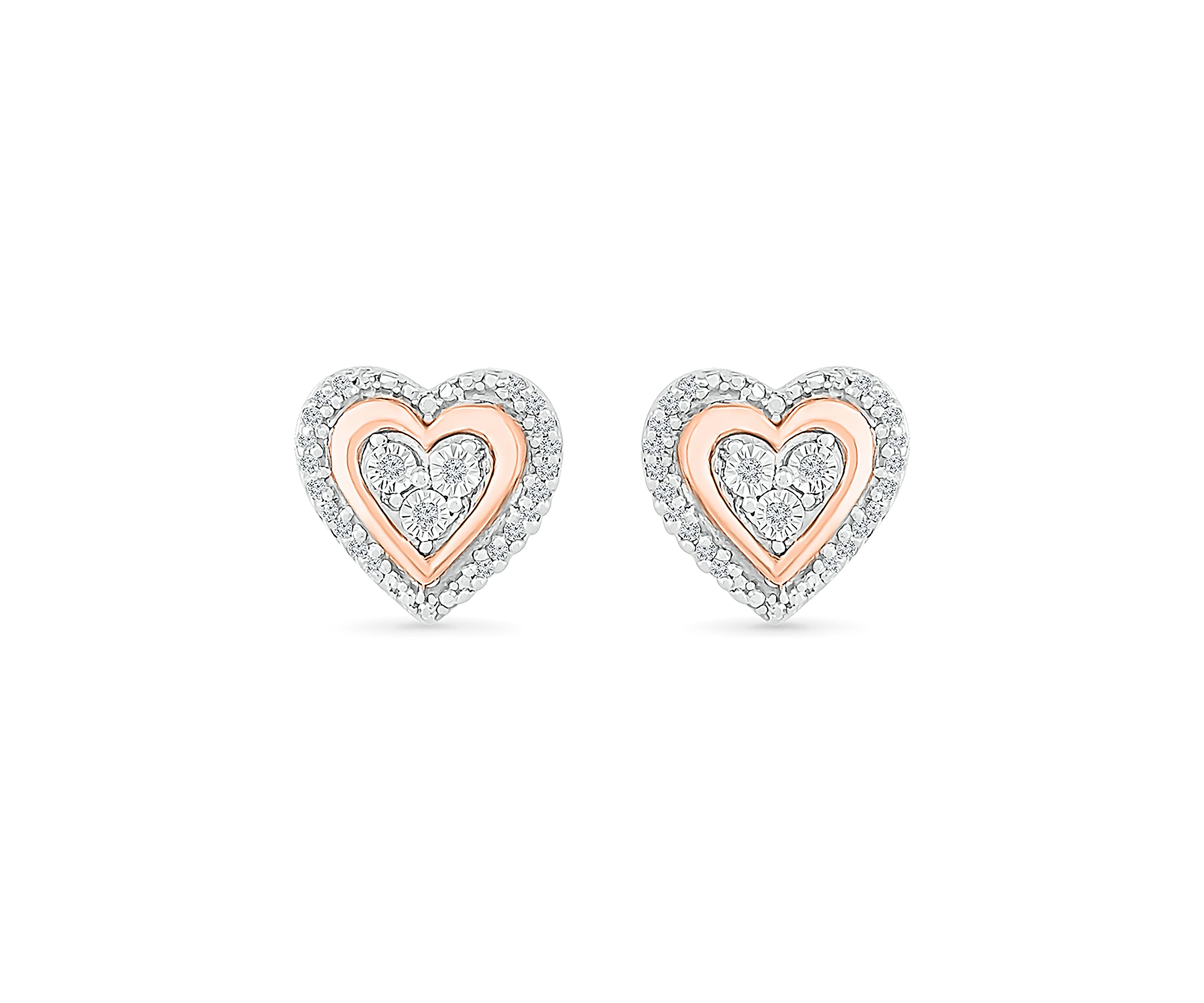 Diamond Accent 10k Rose Gold and Sterling Silver Heart Earrings