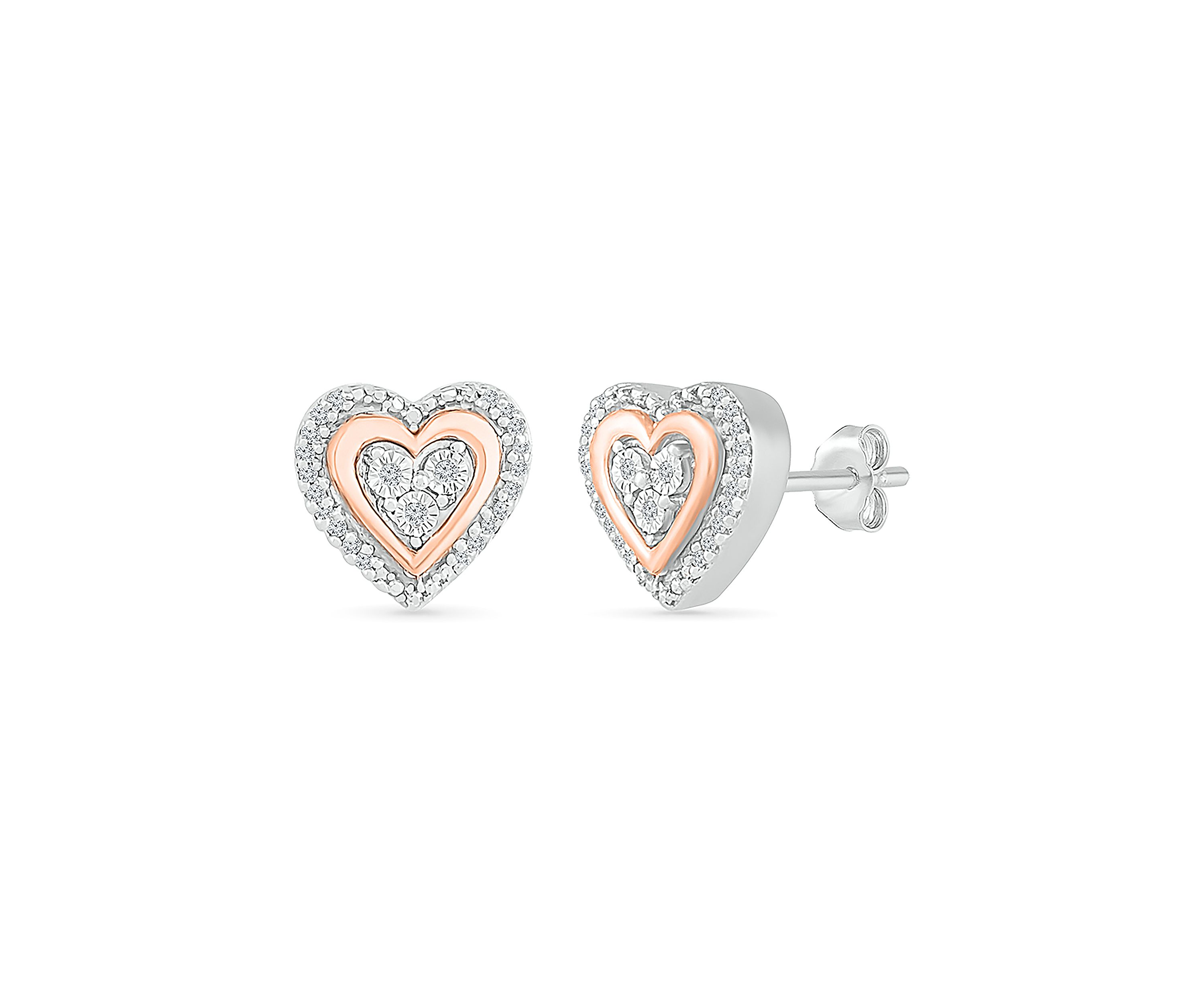 Diamond Accent 10k Rose Gold and Sterling Silver Heart Earrings