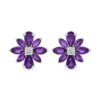 Belk & Co Amethyst and Created White Sapphire Flower Stud Earring, Silver