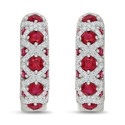 Belk  Co Lab Created Created Ruby and Created White Sapphire Fashion Hoop Earring
