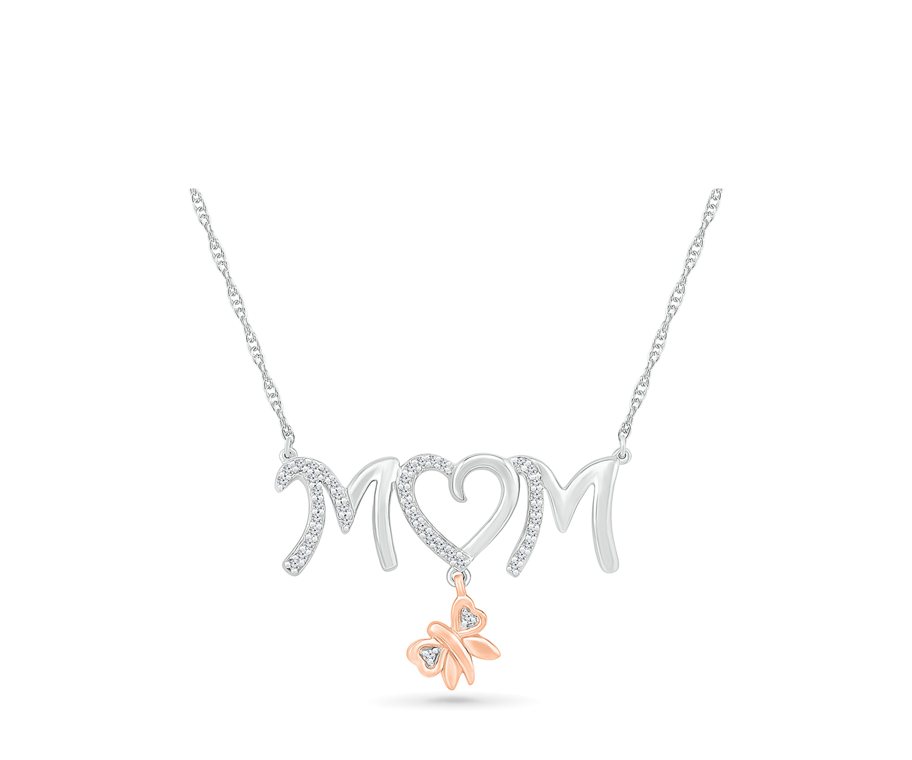 1/10 ct. t.w. Diamond Mom Necklace in Sterling Silver & 10K Rose Gold