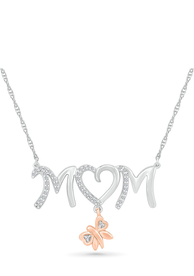 1/10 ct. t.w. Diamond Mom Necklace in Sterling Silver & 10K Rose Gold