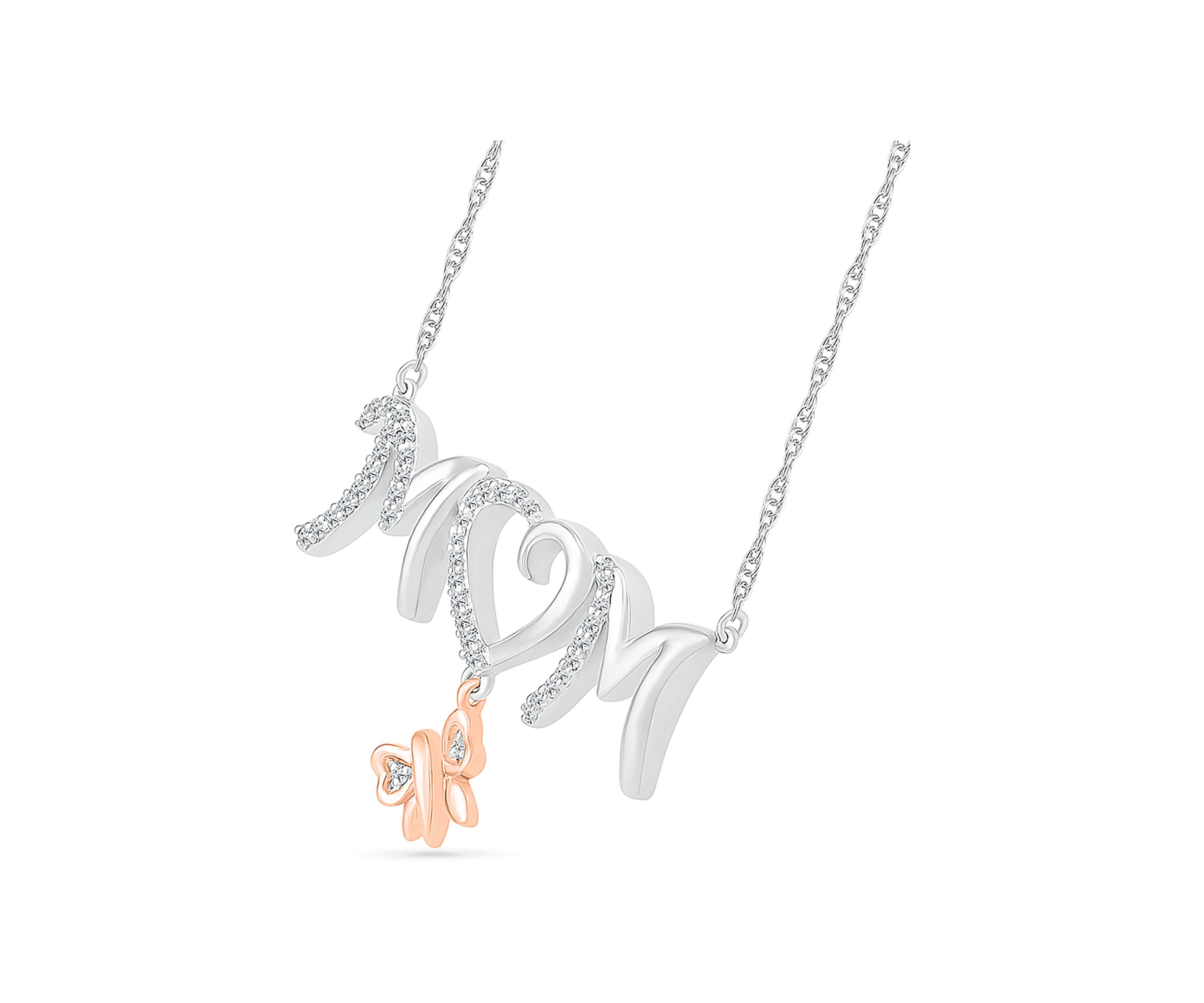 1/10 ct. t.w. Diamond Mom Necklace in Sterling Silver & 10K Rose Gold