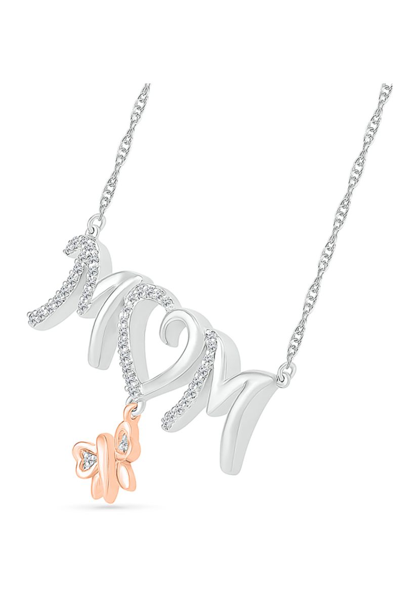 1/10 ct. t.w. Diamond Mom Necklace in Sterling Silver & 10K Rose Gold