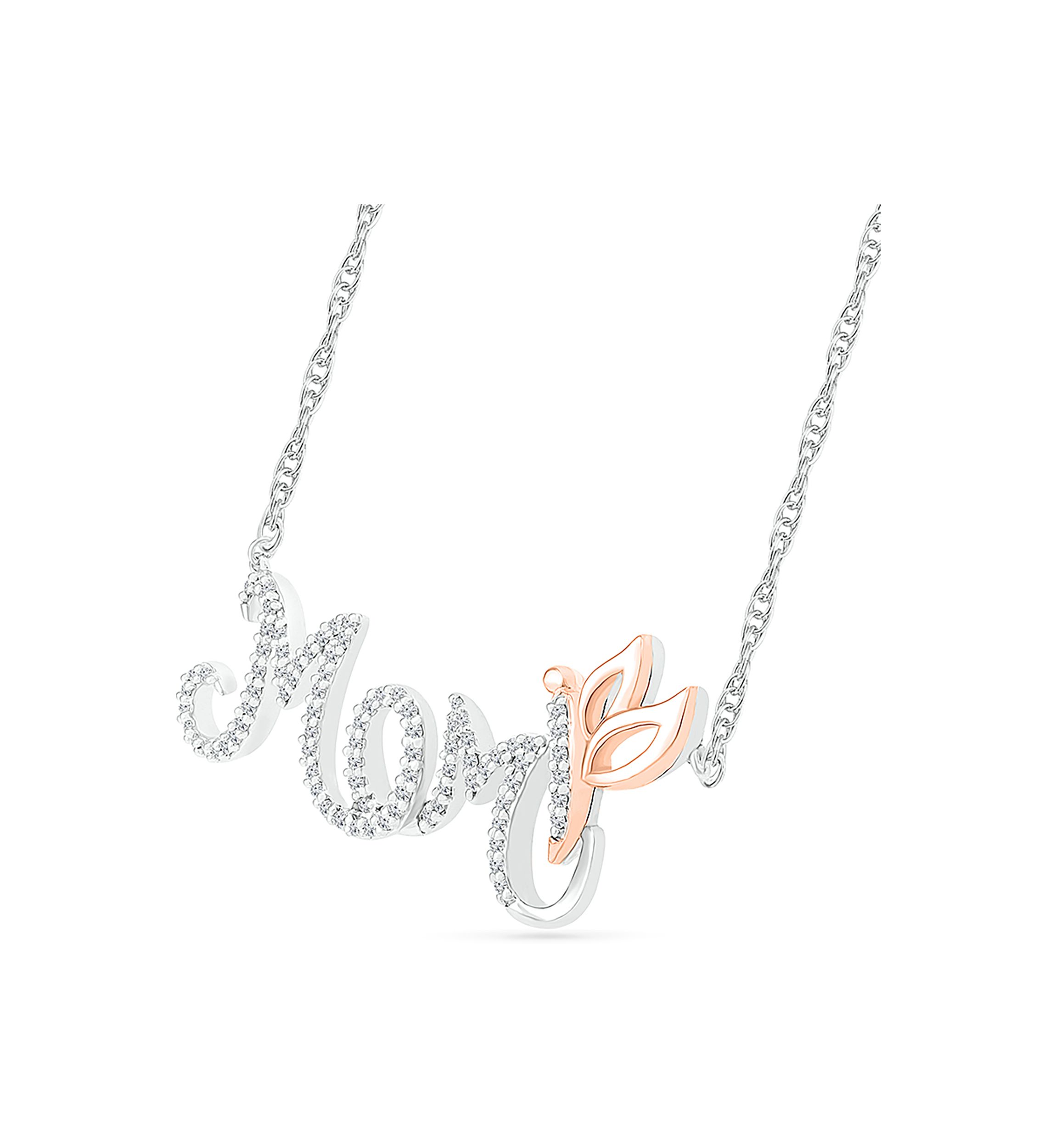 1/5 ct. t.w. Diamond Mom Necklace in Sterling Silver & 10K Rose Gold