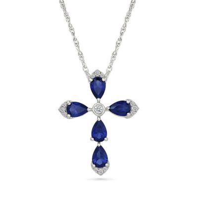 Belk  Co Lab Created Created Blue Sapphire and Created White Sapphire Cross Pendant