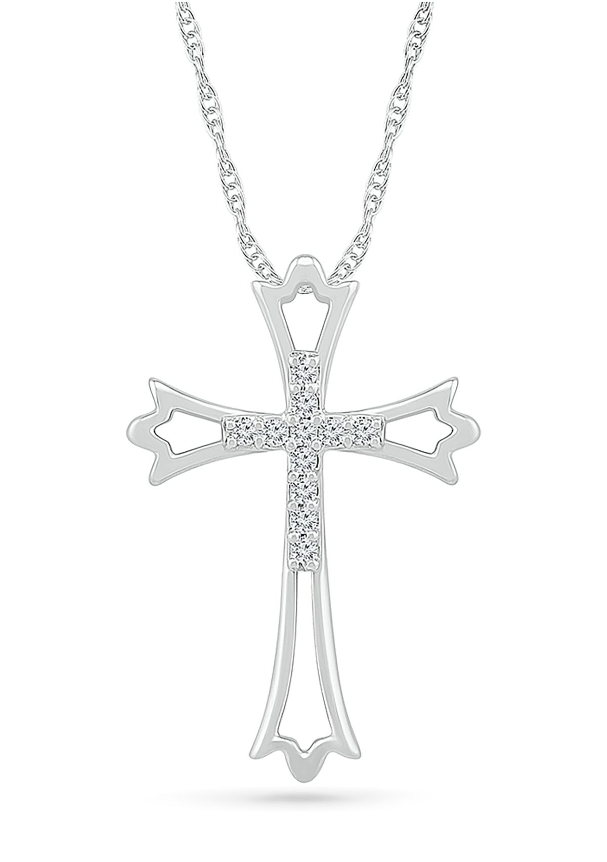 Diamond Accent Sterling Silver Cross Pendant Necklace