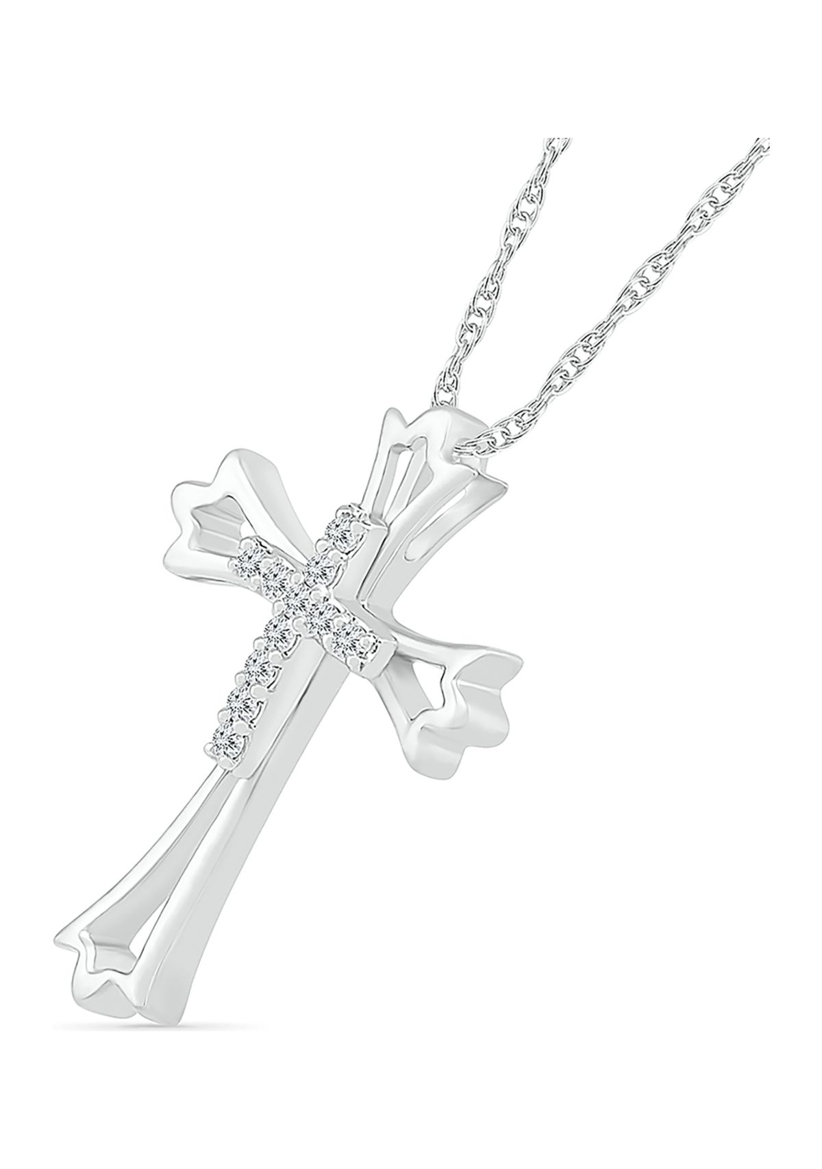 Diamond Accent Sterling Silver Cross Pendant Necklace