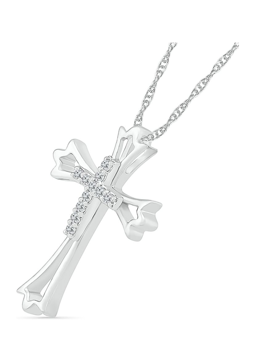 Diamond Accent Sterling Silver Cross Pendant Necklace