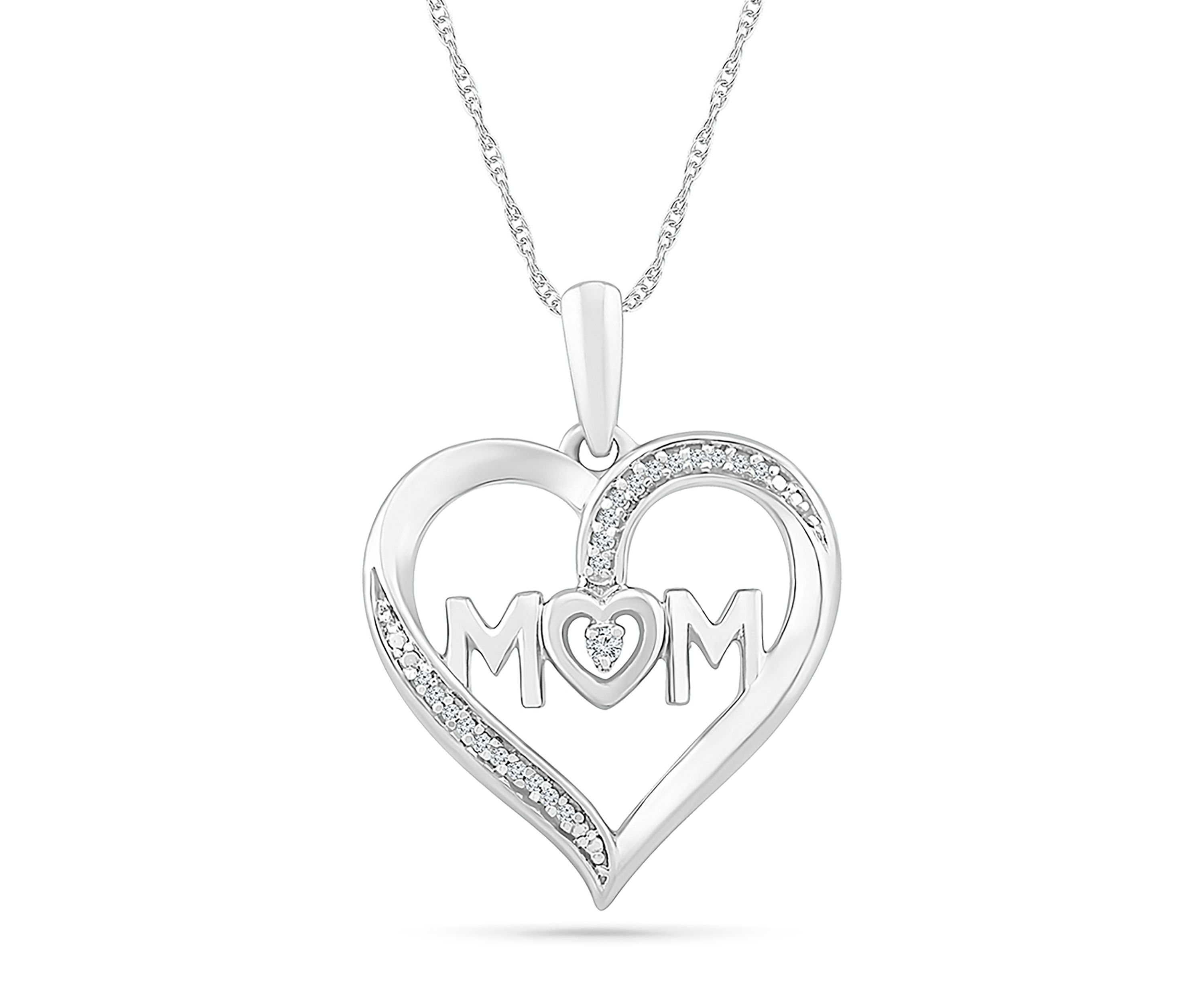 Diamond Accent Sterling Silver Mom Pendant Necklace