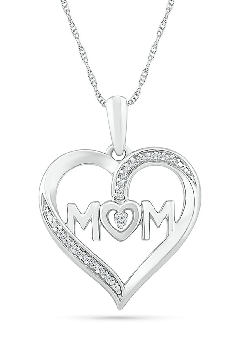 Diamond Accent Sterling Silver Mom Pendant Necklace