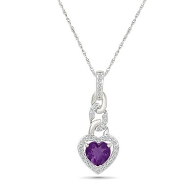 Belk & Co Amethyst and Created White Sapphire Heart Pendant, Silver, 18 in