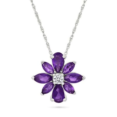 Belk & Co Amethyst and Created White Sapphire Flower Pendant, Silver, 18 in