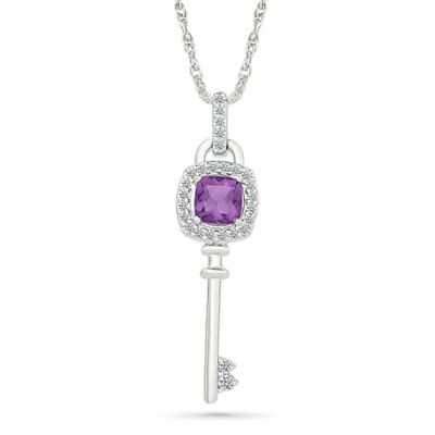 Belk & Co Amethyst and Created White Sapphire Charm Pendant, Silver, 18 in