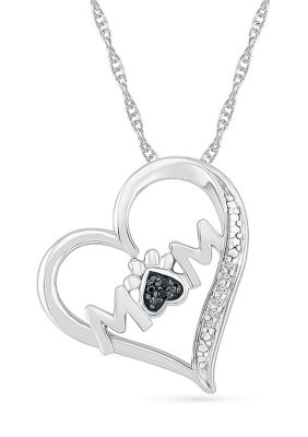 Belk & Co Diamond Accent Sterling Silver Black And White Mom Pendant Necklace