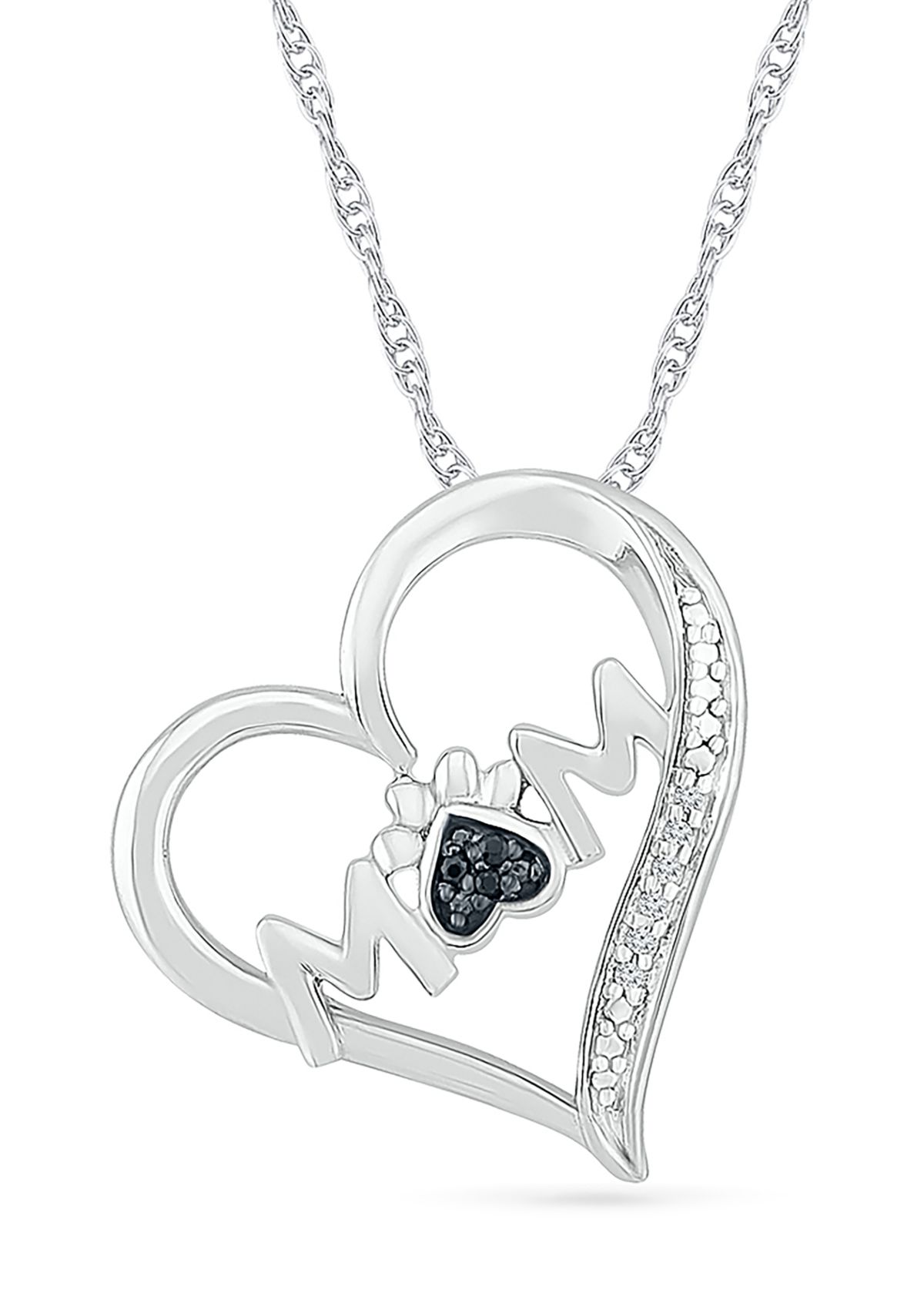 Diamond Accent Sterling Silver Black and White Mom Pendant Necklace