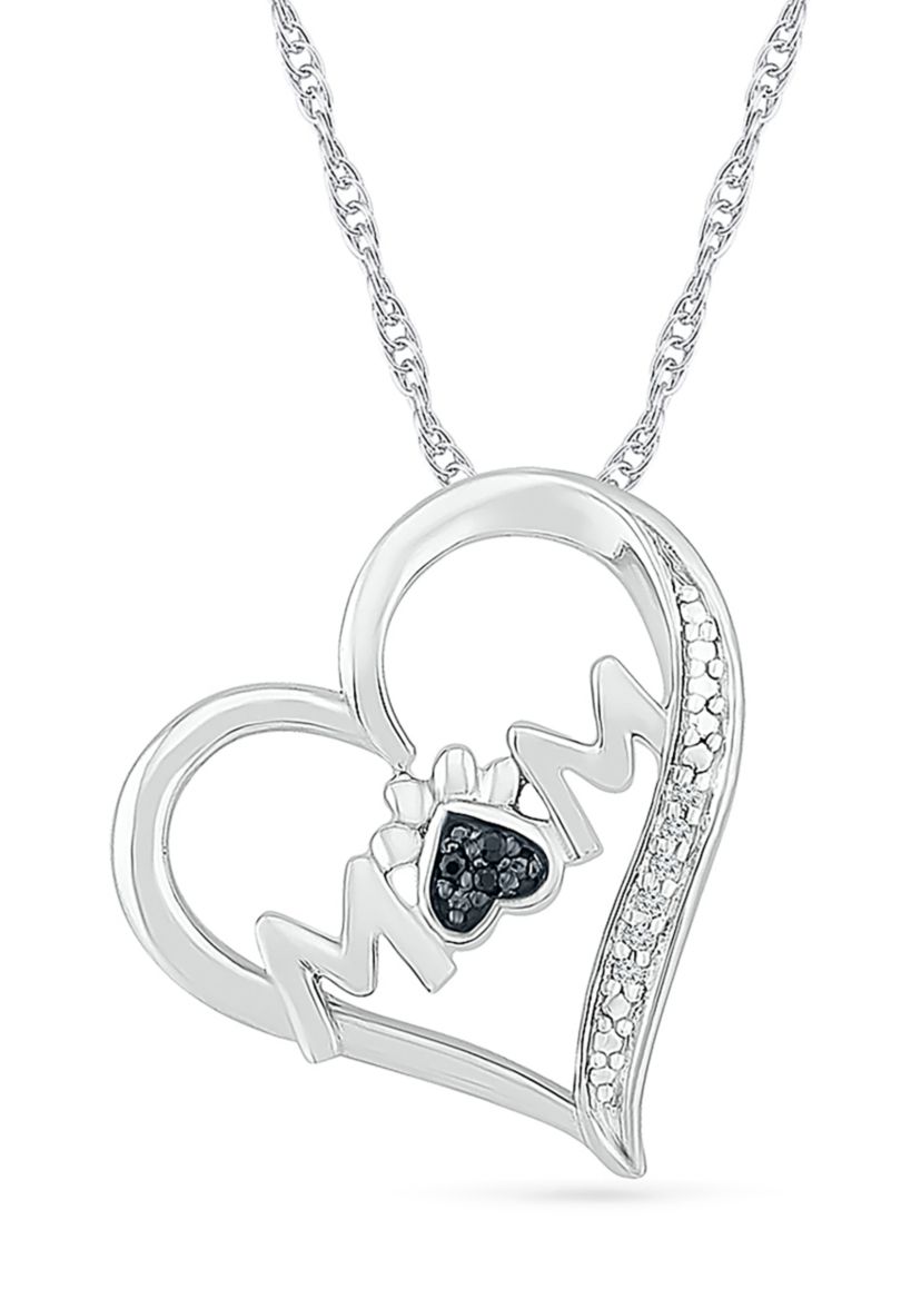 Diamond Accent Sterling Silver Black and White Mom Pendant Necklace