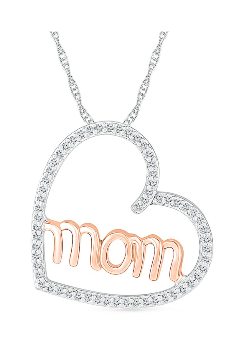 1/6 ct. t.w. Diamond Heart Mom Pendant in Sterling Silver & 10K Rose Gold
