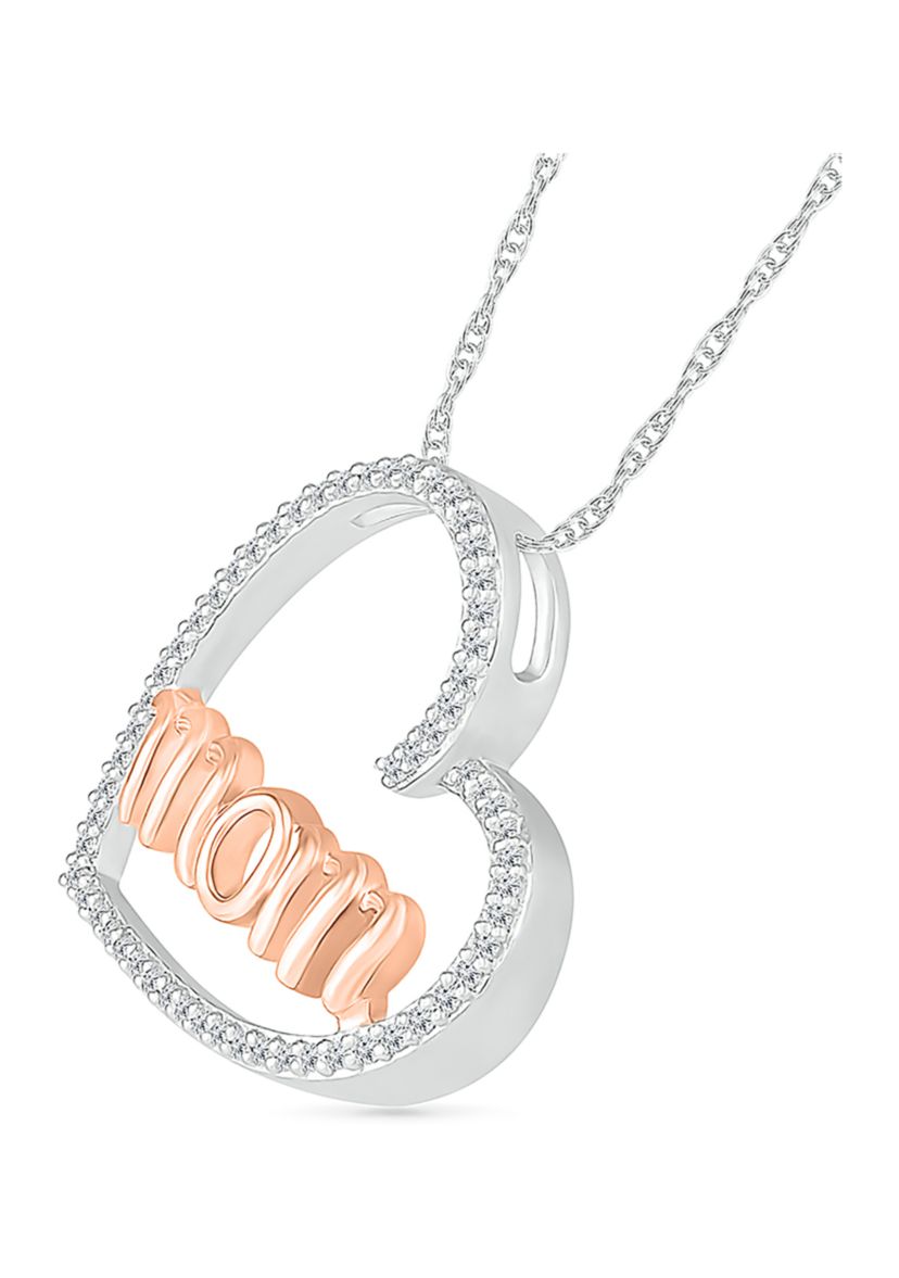 1/6 ct. t.w. Diamond Heart Mom Pendant in Sterling Silver & 10K Rose Gold